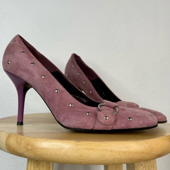 Y2K Via Spiga Pink Suede Studded Stiletto Pumps Square Toe Size 7 1/2 - Picture 3 of 8